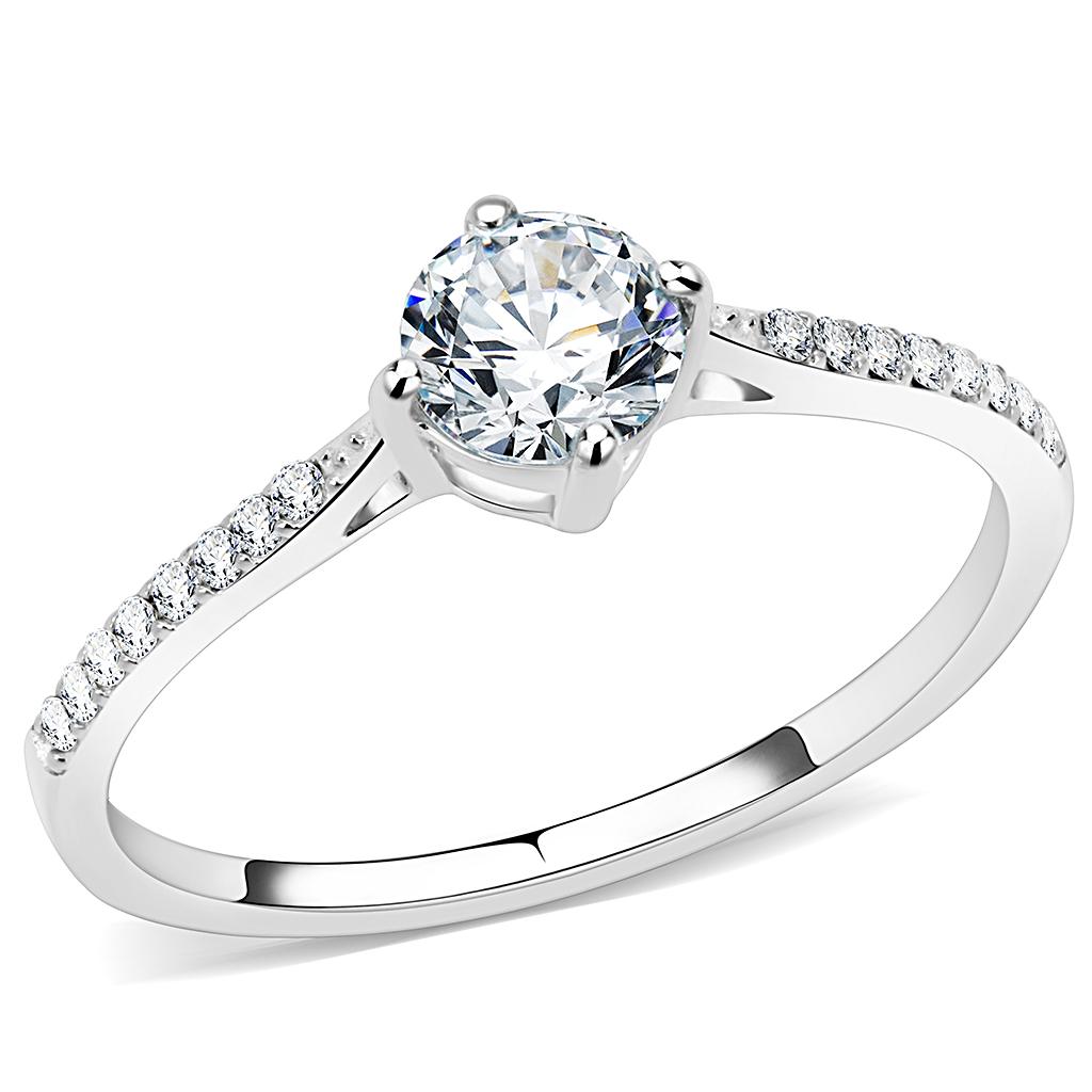 High polished (no plating) Stainless Steel Ring with AAA Grade CZ  in Clear