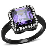 IP Black(Ion Plating) Stainless Steel Ring with AAA Grade CZ  in Amethyst