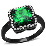 IP Black(Ion Plating) Stainless Steel Ring with AAA Grade CZ  in Emerald