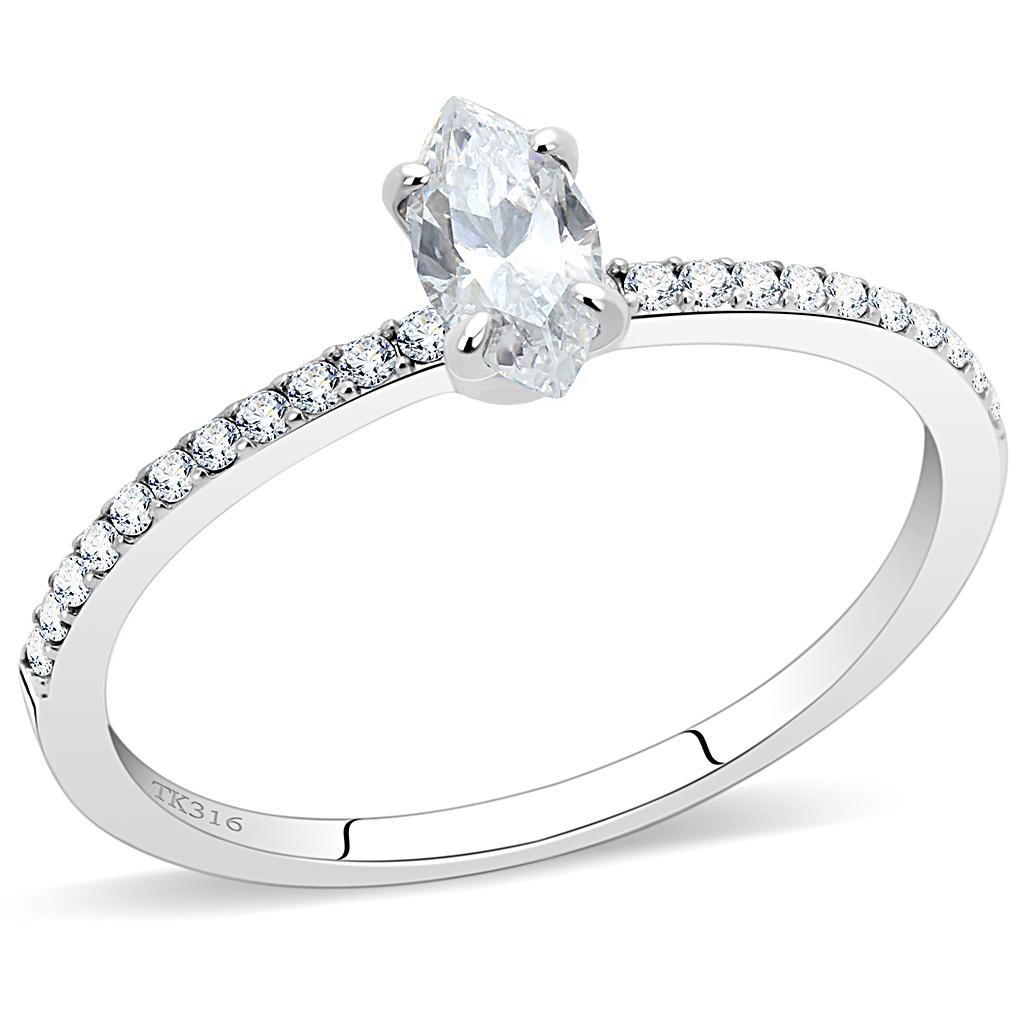 High polished (no plating) Stainless Steel Ring with Cubic  in Clear