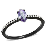 IP Black(Ion Plating) Stainless Steel Ring with AAA Grade CZ  in Amethyst