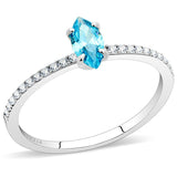 High polished (no plating) Stainless Steel Ring with AAA Grade CZ  in Sea Blue