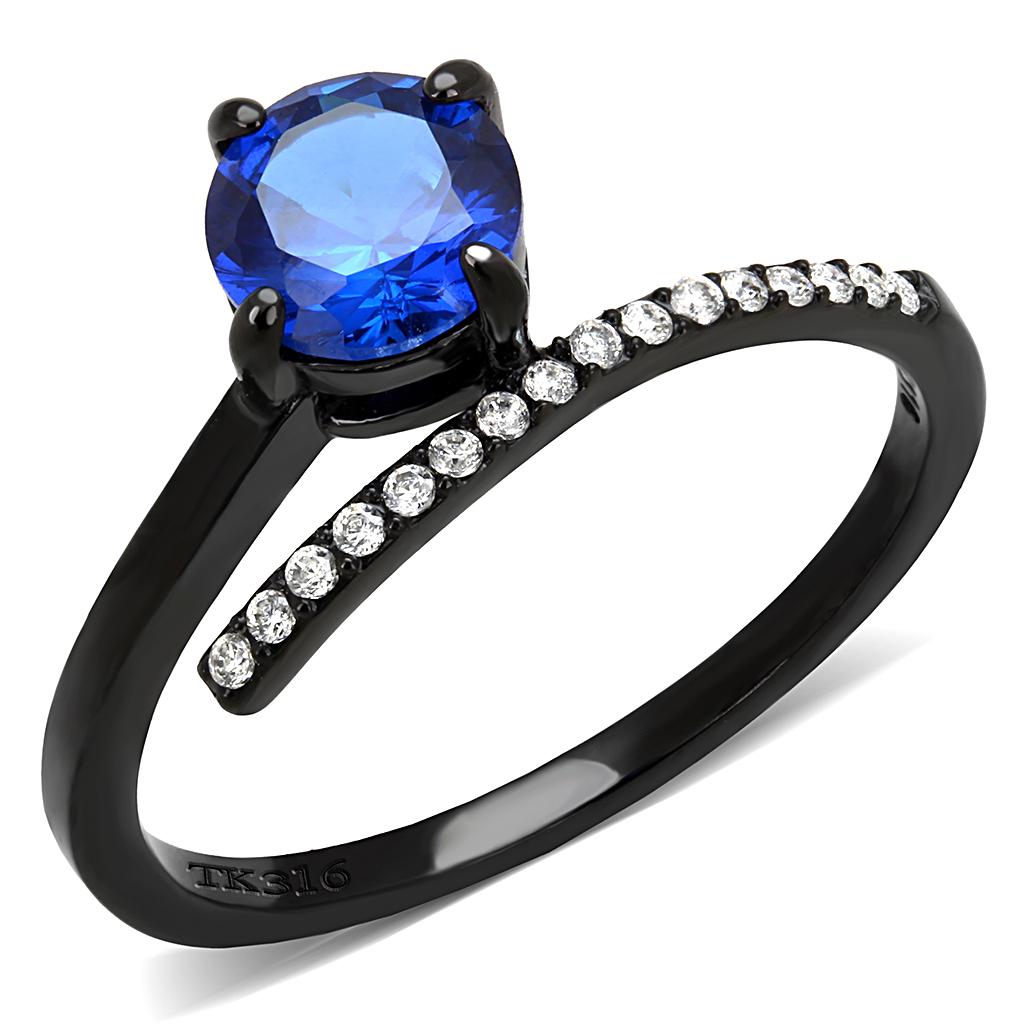 IP Black(Ion Plating) Stainless Steel Ring with Synthetic Spinel in London Blue
