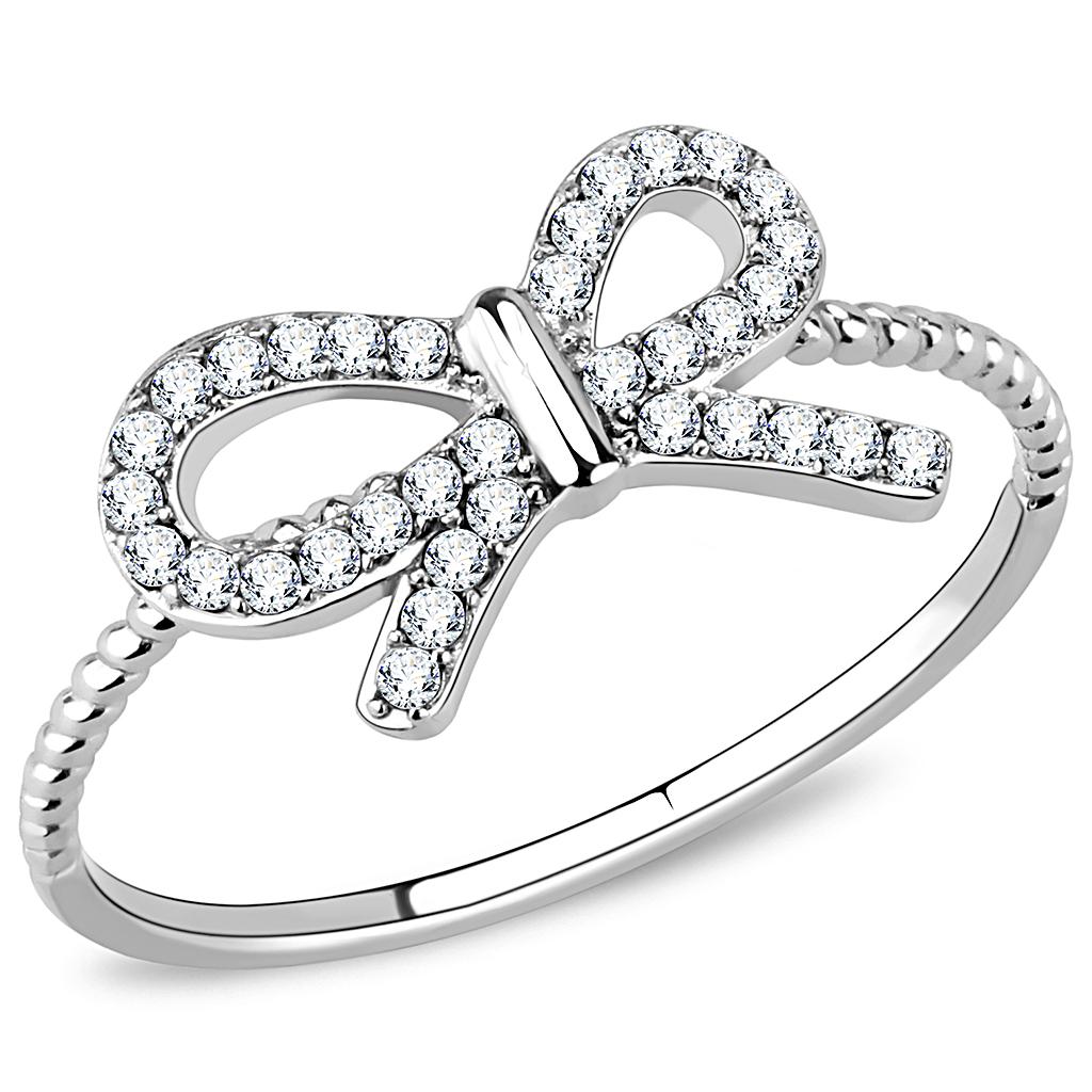 High polished (no plating) Stainless Steel Ring with AAA Grade CZ  in Clear