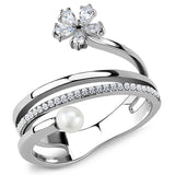 High polished (no plating) Stainless Steel Ring with Synthetic Pearl in White
