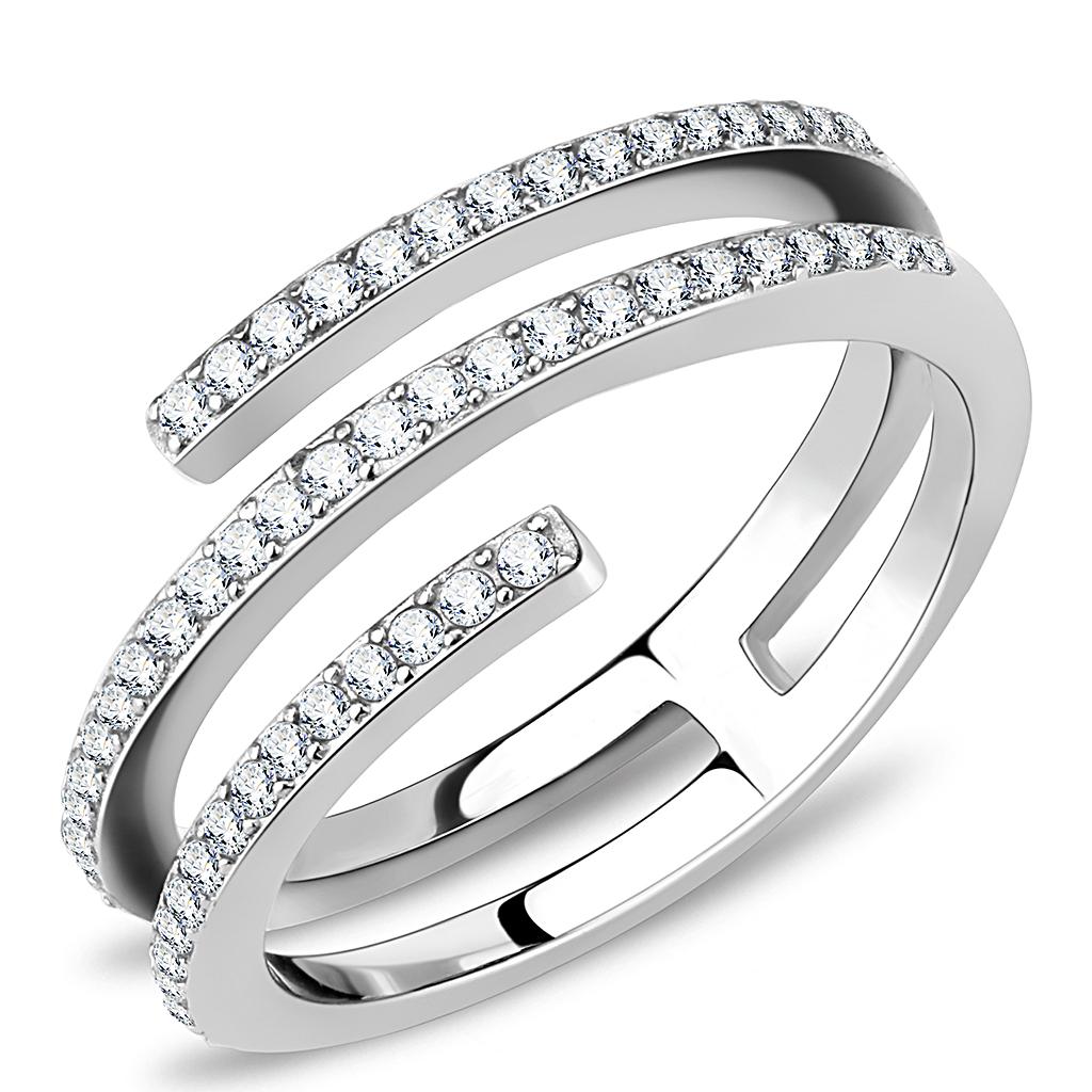 High polished (no plating) Stainless Steel Ring with AAA Grade CZ  in Clear