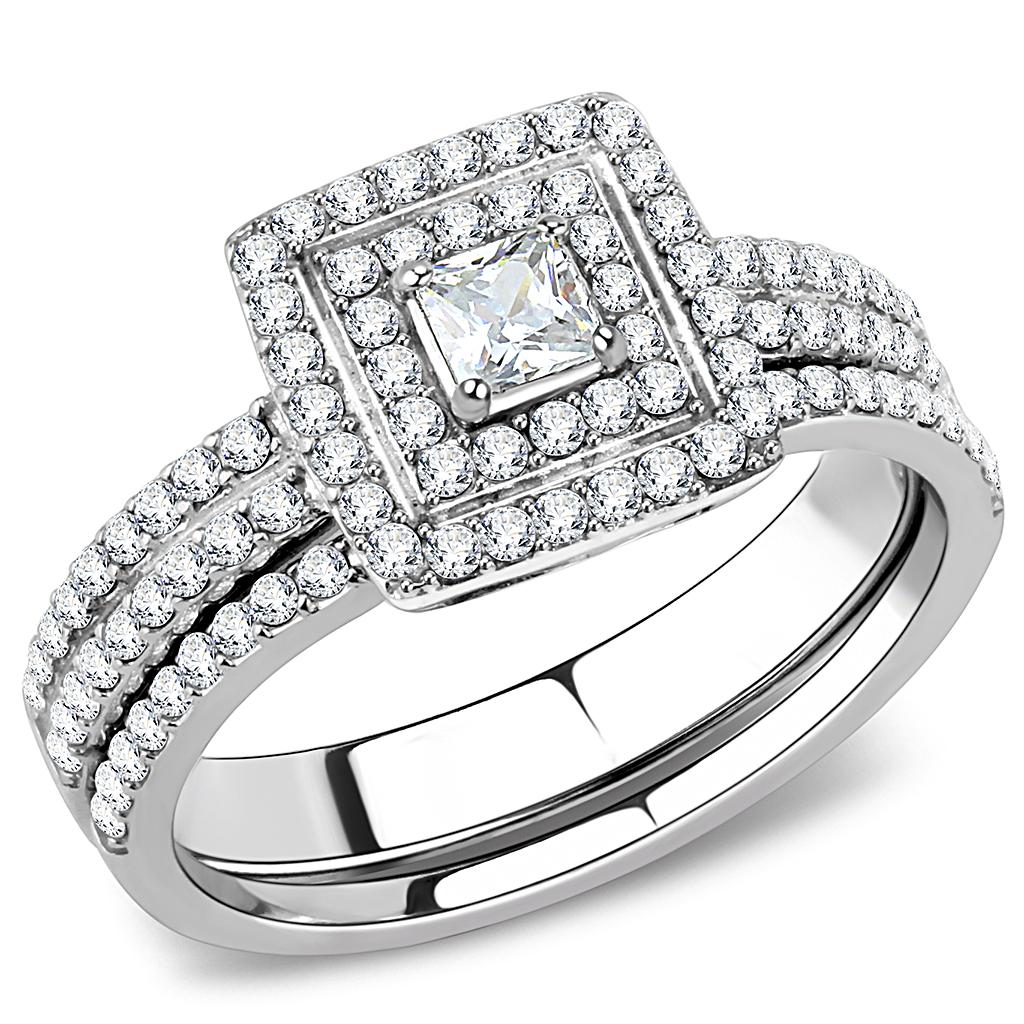 High polished (no plating) Stainless Steel Ring with AAA Grade CZ  in Clear