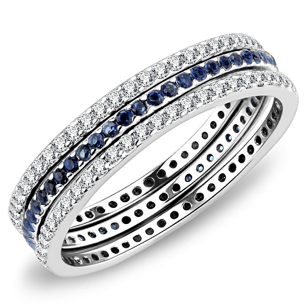 High polished (no plating) Stainless Steel Ring with AAA Grade CZ  in London Blue