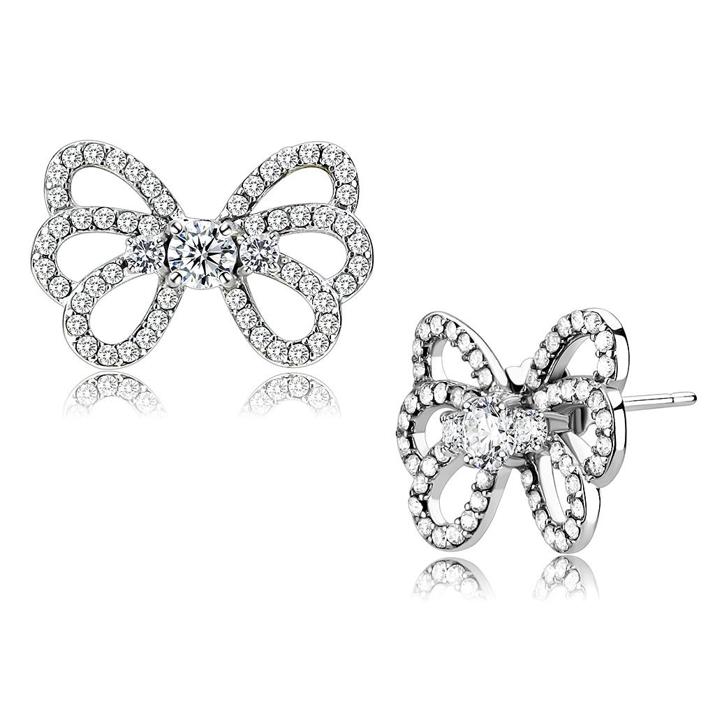 High polished (no plating) Stainless Steel Earrings with AAA Grade CZ  in Clear