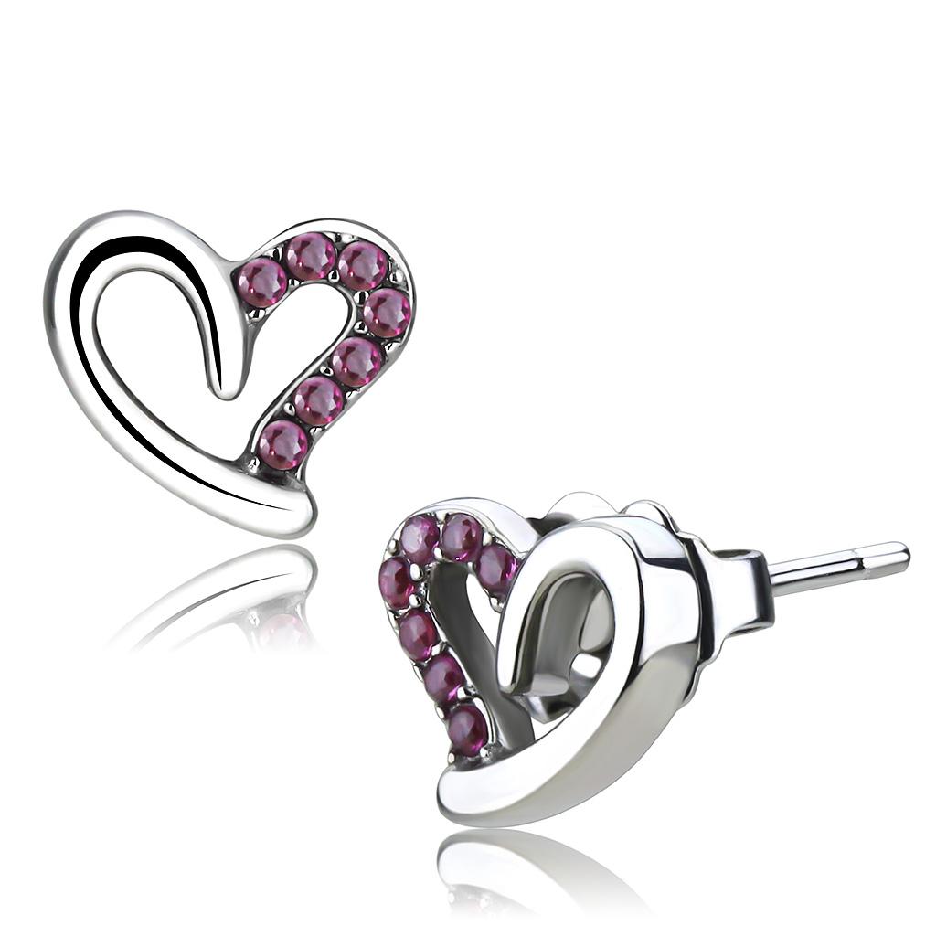 High polished (no plating) Stainless Steel Earrings with AAA Grade CZ  in Ruby