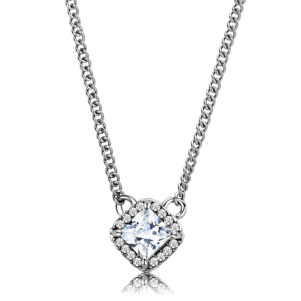 High polished (no plating) Stainless Steel Chain Pendant with AAA Grade CZ  in Clear