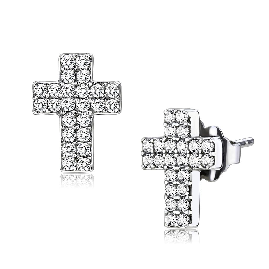 High polished (no plating) Stainless Steel Earrings with AAA Grade CZ  in Clear