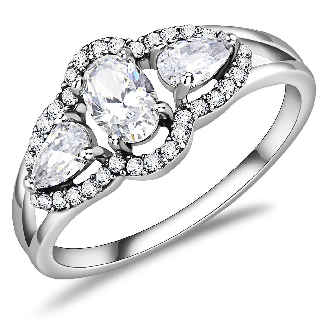High polished (no plating) Stainless Steel Ring with AAA Grade CZ  in Clear