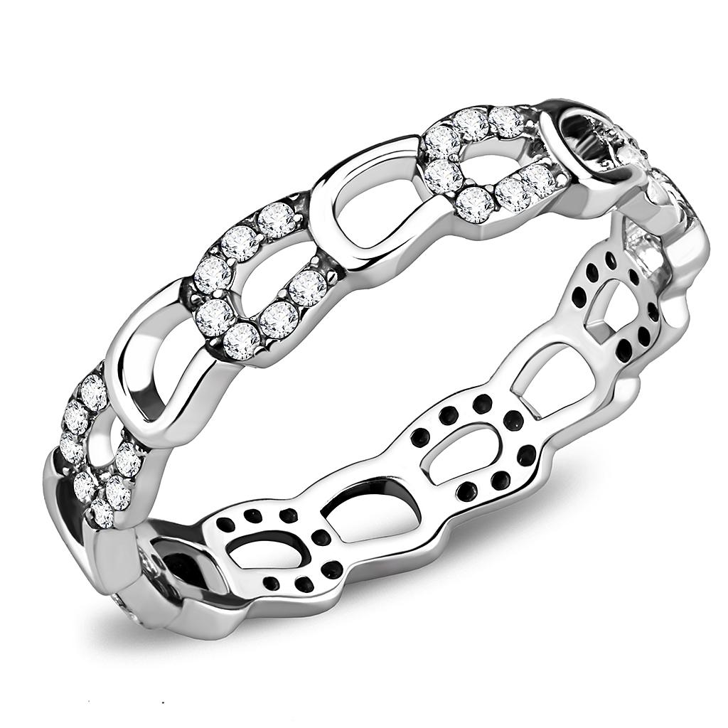 High polished (no plating) Stainless Steel Ring with AAA Grade CZ  in Clear