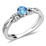 High polished (no plating) Stainless Steel Ring with AAA Grade CZ  in Sea Blue