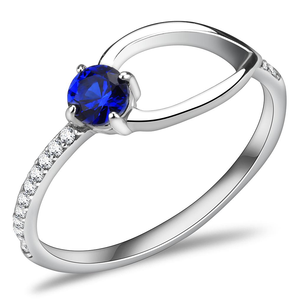 High polished (no plating) Stainless Steel Ring with AAA Grade CZ  in London Blue