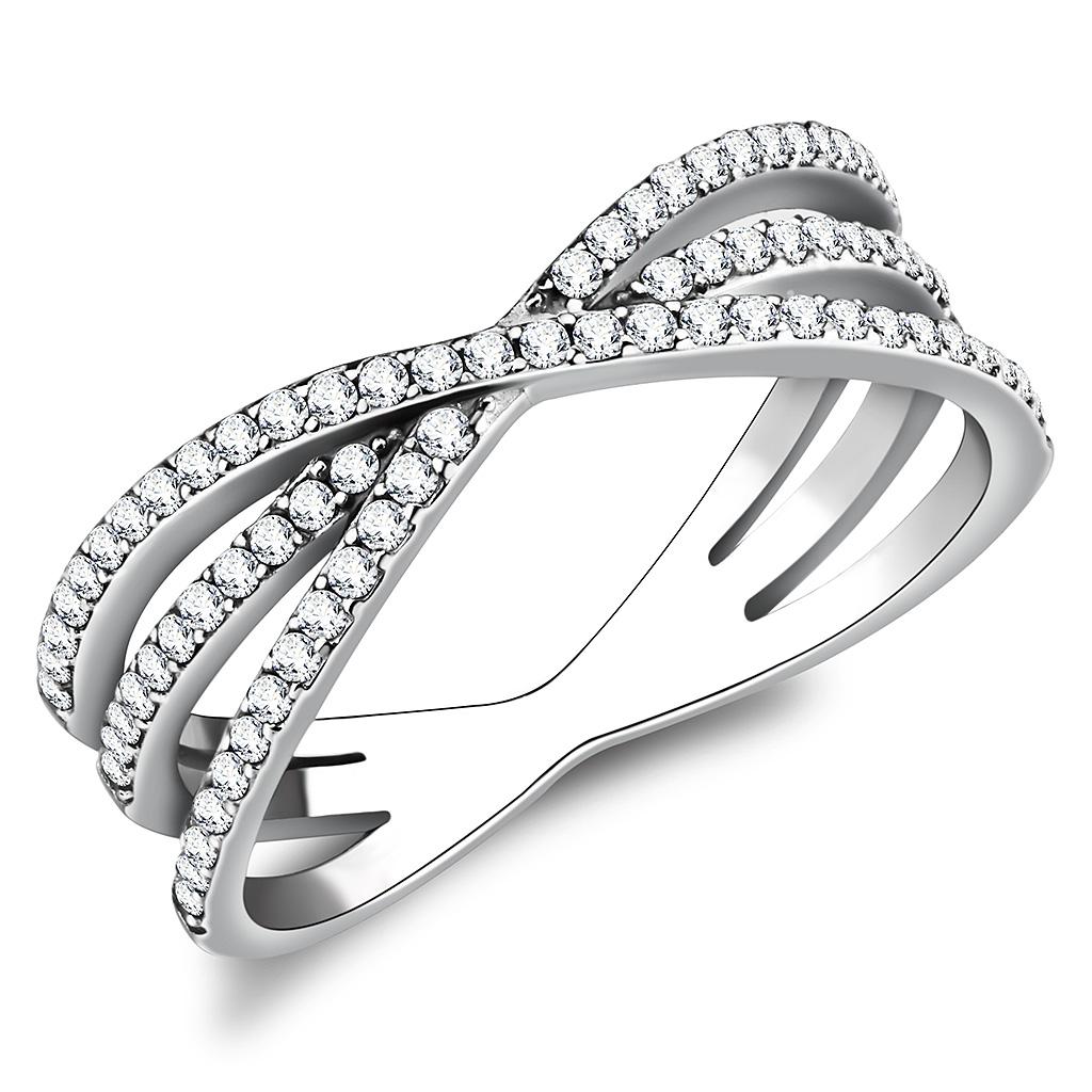 High polished (no plating) Stainless Steel Ring with AAA Grade CZ  in Clear
