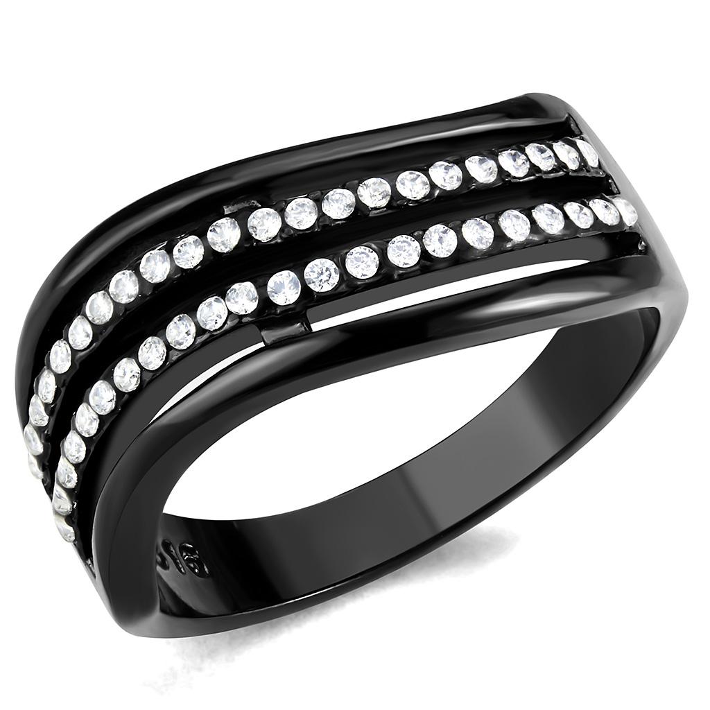 IP Black(Ion Plating) Stainless Steel Ring with AAA Grade CZ  in Clear