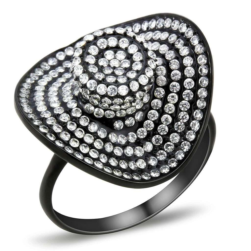 IP Black(Ion Plating) Stainless Steel Ring with AAA Grade CZ  in Clear