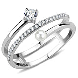High polished (no plating) Stainless Steel Ring with AAA Grade CZ  in Clear
