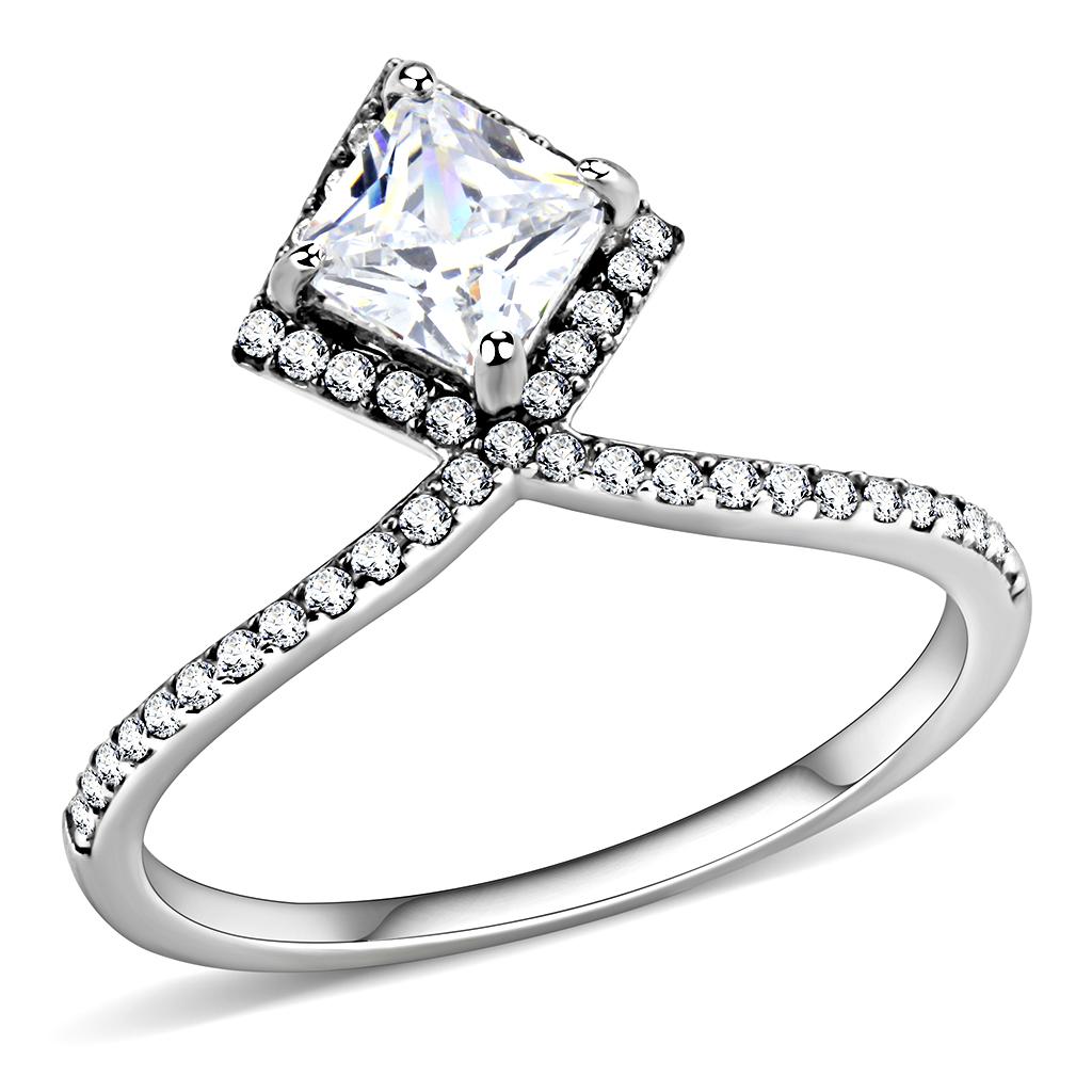 High polished (no plating) Stainless Steel Ring with AAA Grade CZ  in Clear