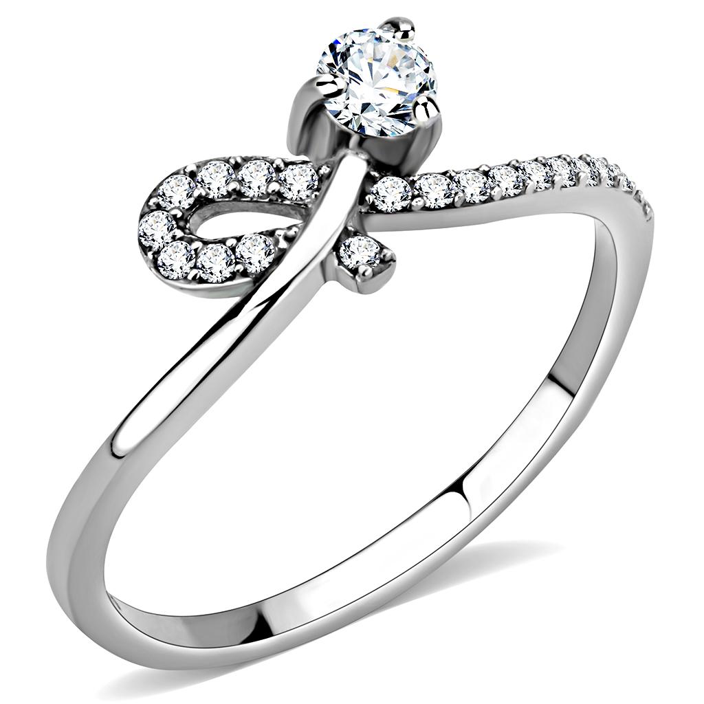 High polished (no plating) Stainless Steel Ring with AAA Grade CZ  in Clear