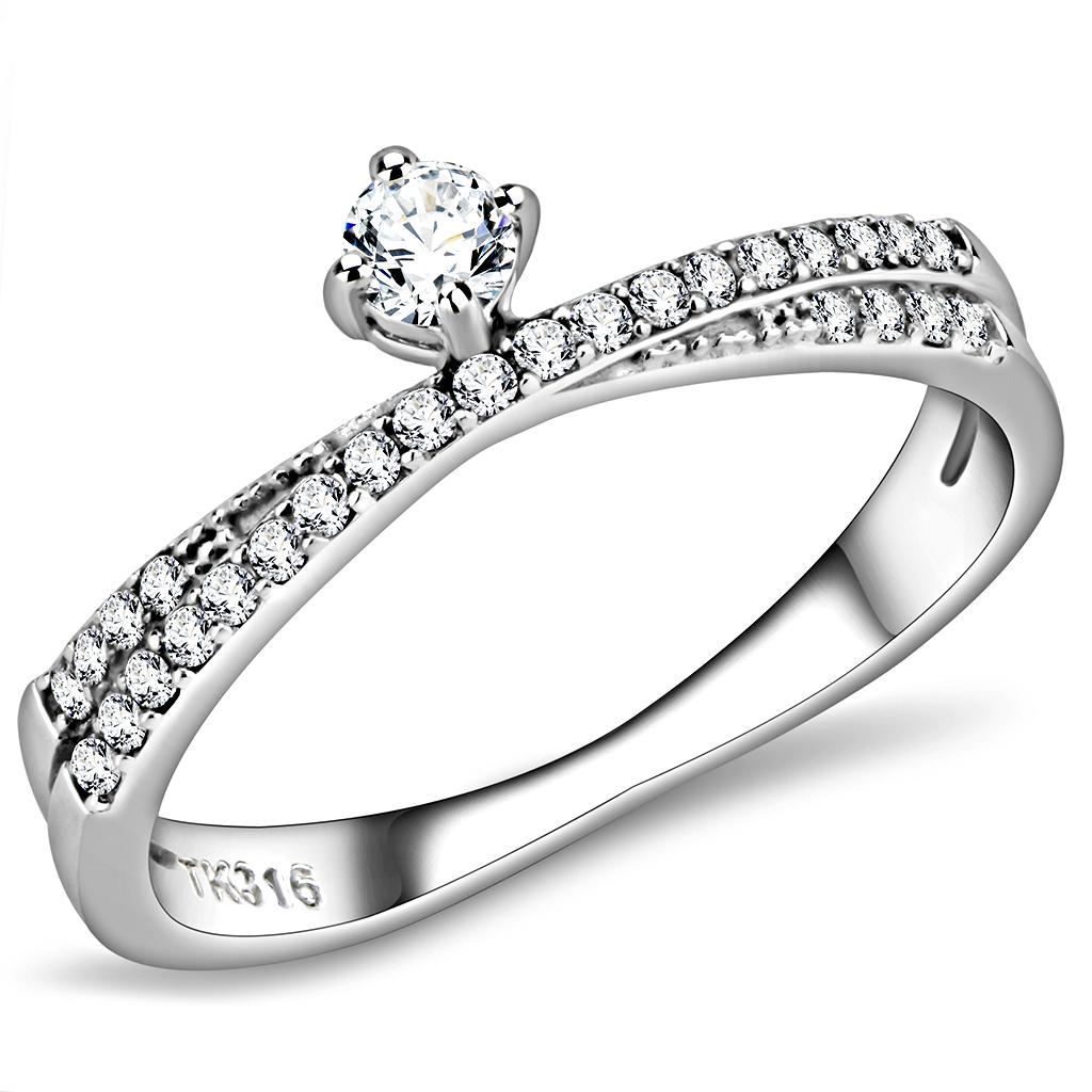 High polished (no plating) Stainless Steel Ring with AAA Grade CZ  in Clear