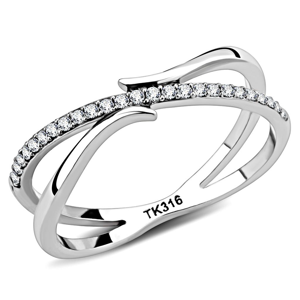 High polished (no plating) Stainless Steel Ring with AAA Grade CZ  in Clear