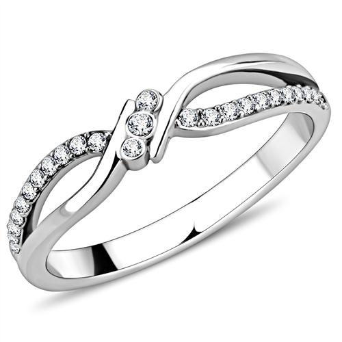 High polished (no plating) Stainless Steel Ring with AAA Grade CZ  in Clear