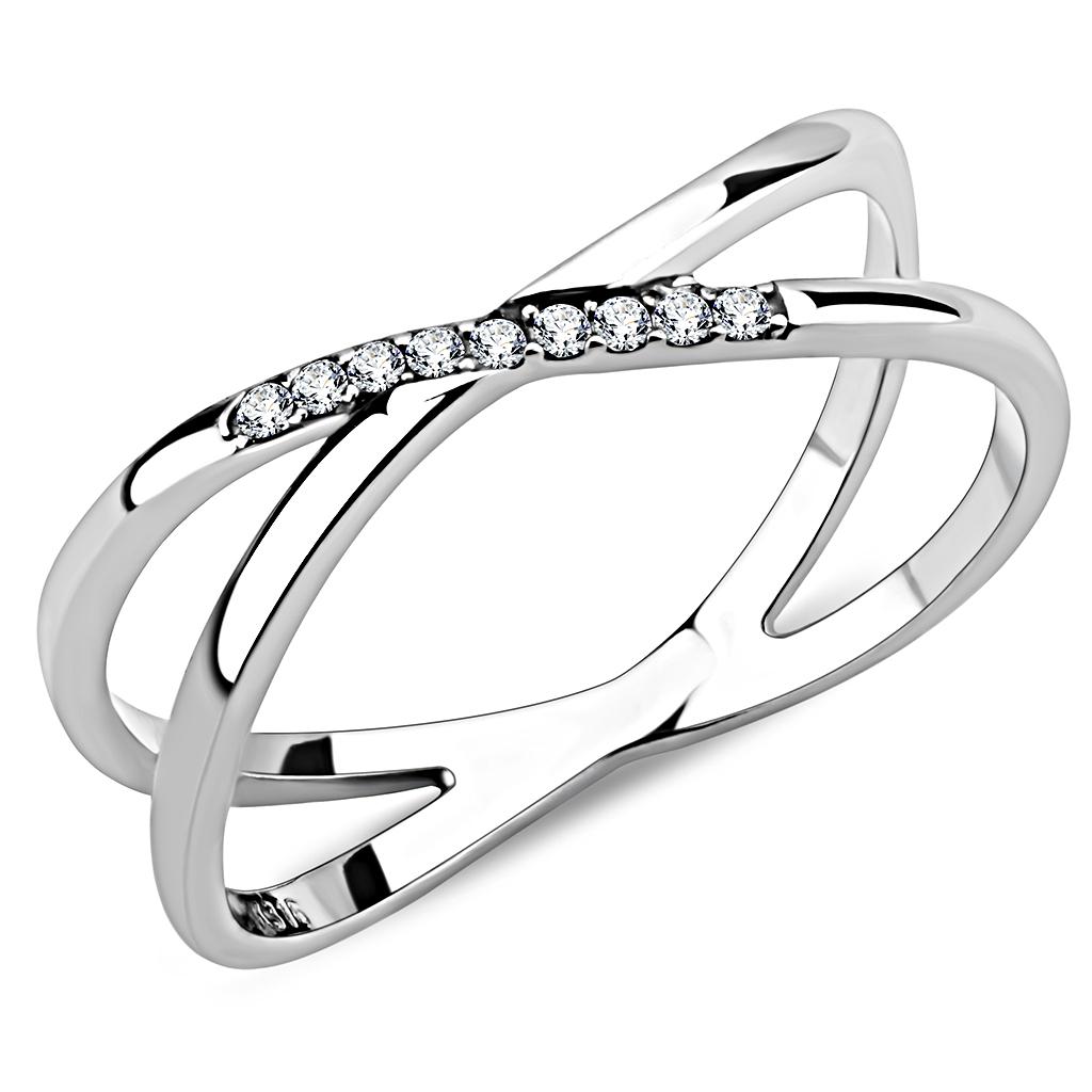 High polished (no plating) Stainless Steel Ring with AAA Grade CZ  in Clear