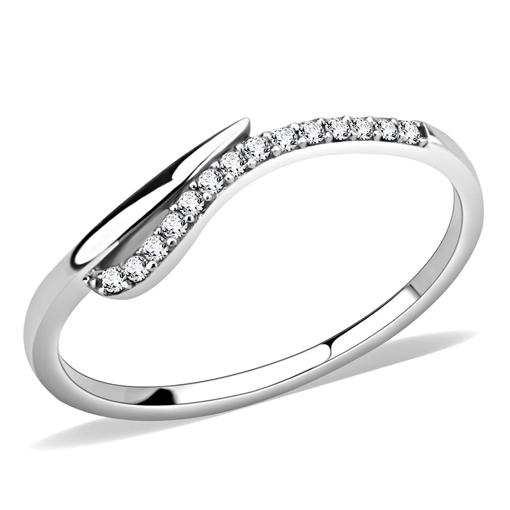 High polished (no plating) Stainless Steel Ring with AAA Grade CZ  in Clear