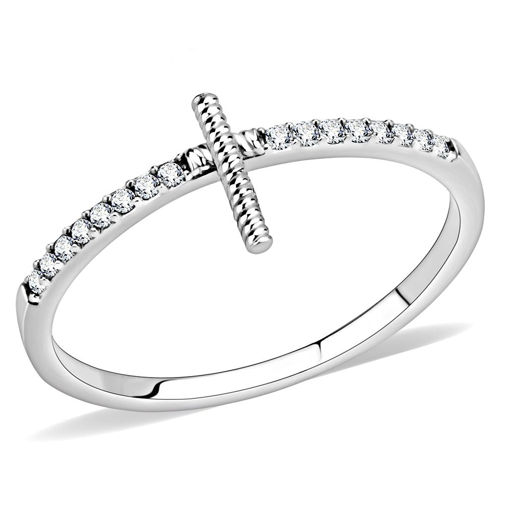 High polished (no plating) Stainless Steel Ring with AAA Grade CZ  in Clear