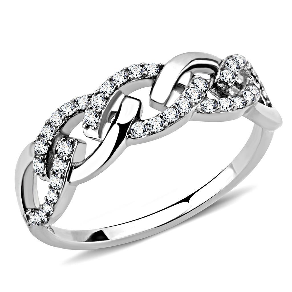 High polished (no plating) Stainless Steel Ring with AAA Grade CZ  in Clear