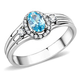 High polished (no plating) Stainless Steel Ring with AAA Grade CZ  in Sea Blue