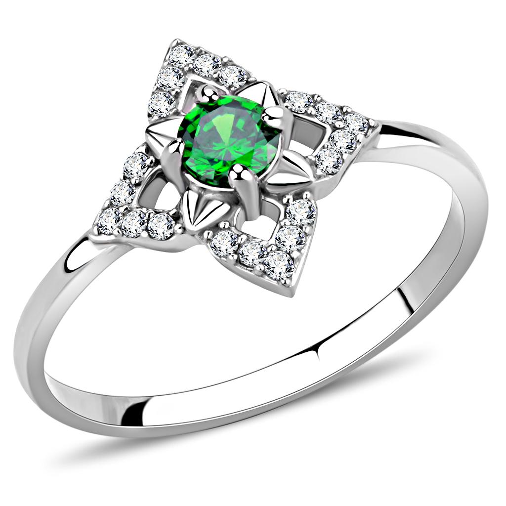 High polished (no plating) Stainless Steel Ring with AAA Grade CZ  in Emerald
