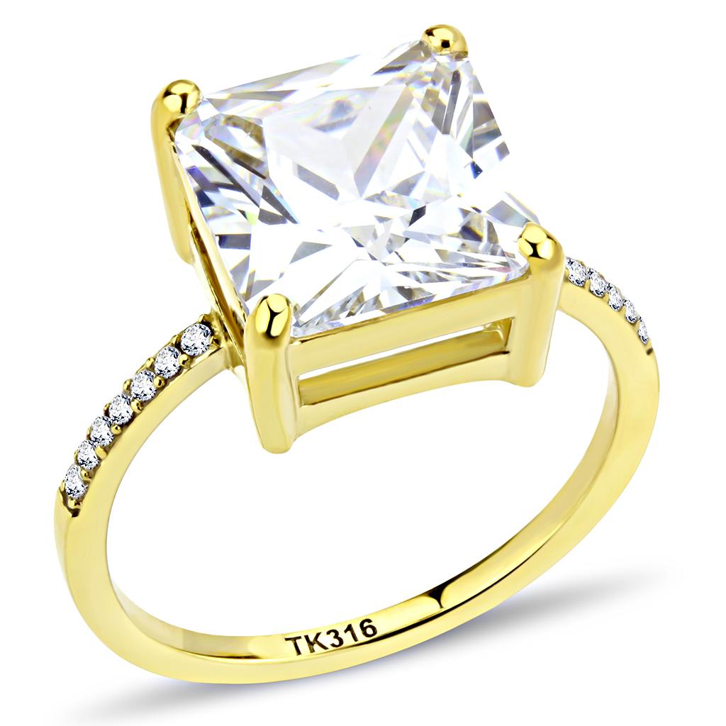 IP Gold(Ion Plating) Stainless Steel Ring with AAA Grade CZ  in Clear