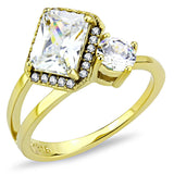 IP Gold(Ion Plating) Stainless Steel Ring with AAA Grade CZ  in Clear