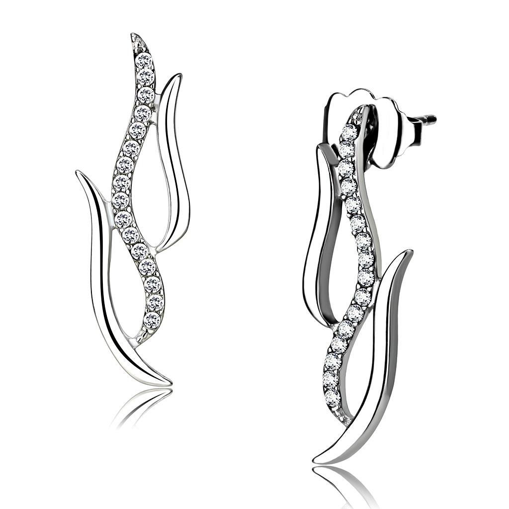 High polished (no plating) Stainless Steel Earrings with AAA Grade CZ  in Clear
