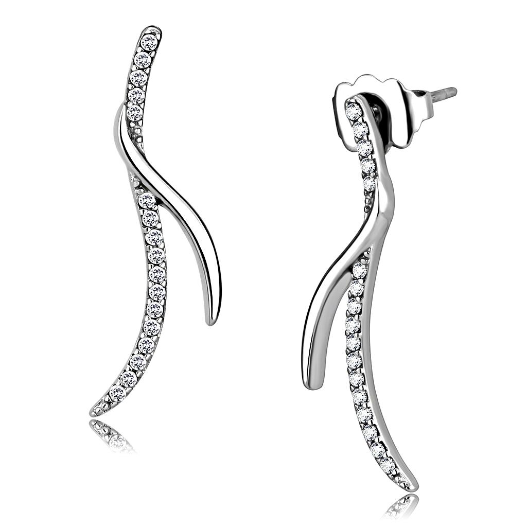 High polished (no plating) Stainless Steel Earrings with AAA Grade CZ  in Clear