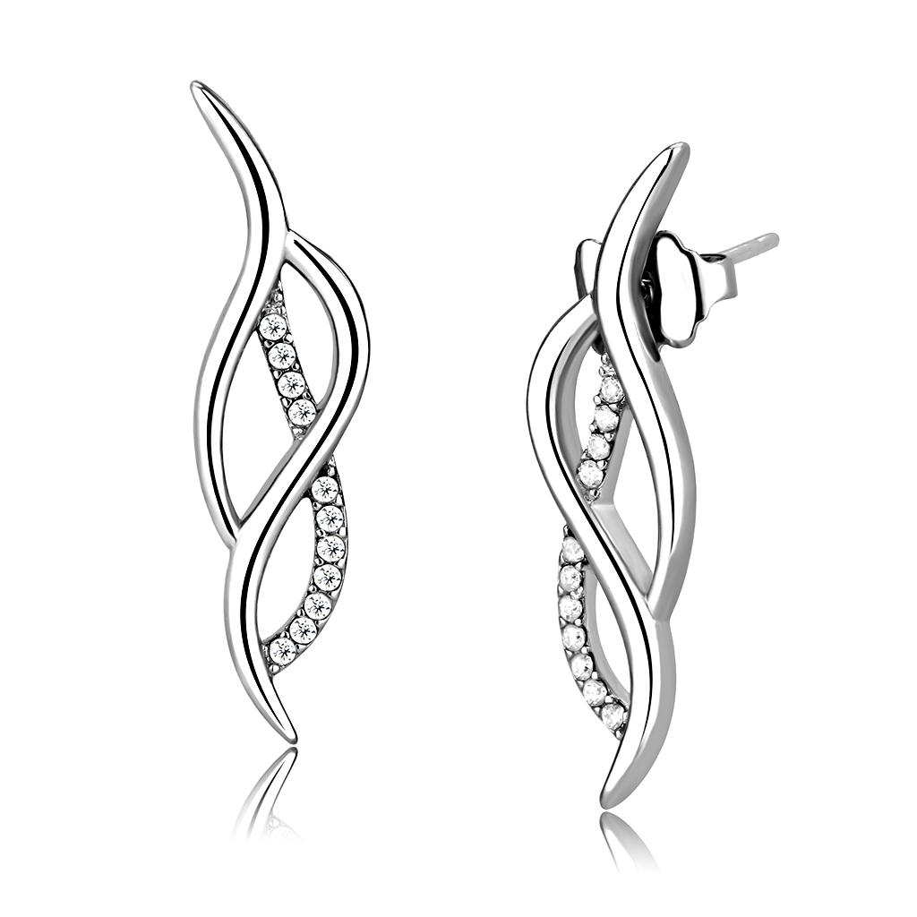 High polished (no plating) Stainless Steel Earrings with AAA Grade CZ  in Clear
