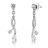 High polished (no plating) Stainless Steel Earrings with AAA Grade CZ  in Clear