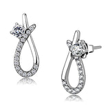 High polished (no plating) Stainless Steel Earrings with AAA Grade CZ  in Clear