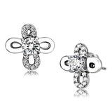 High polished (no plating) Stainless Steel Earrings with AAA Grade CZ  in Clear