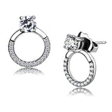 High polished (no plating) Stainless Steel Earrings with AAA Grade CZ  in Clear