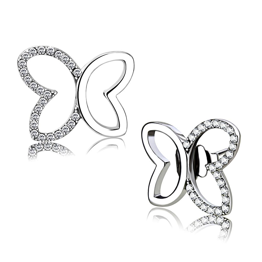 High polished (no plating) Stainless Steel Earrings with AAA Grade CZ  in Clear