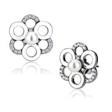 High polished (no plating) Stainless Steel Earrings with Synthetic Pearl in White