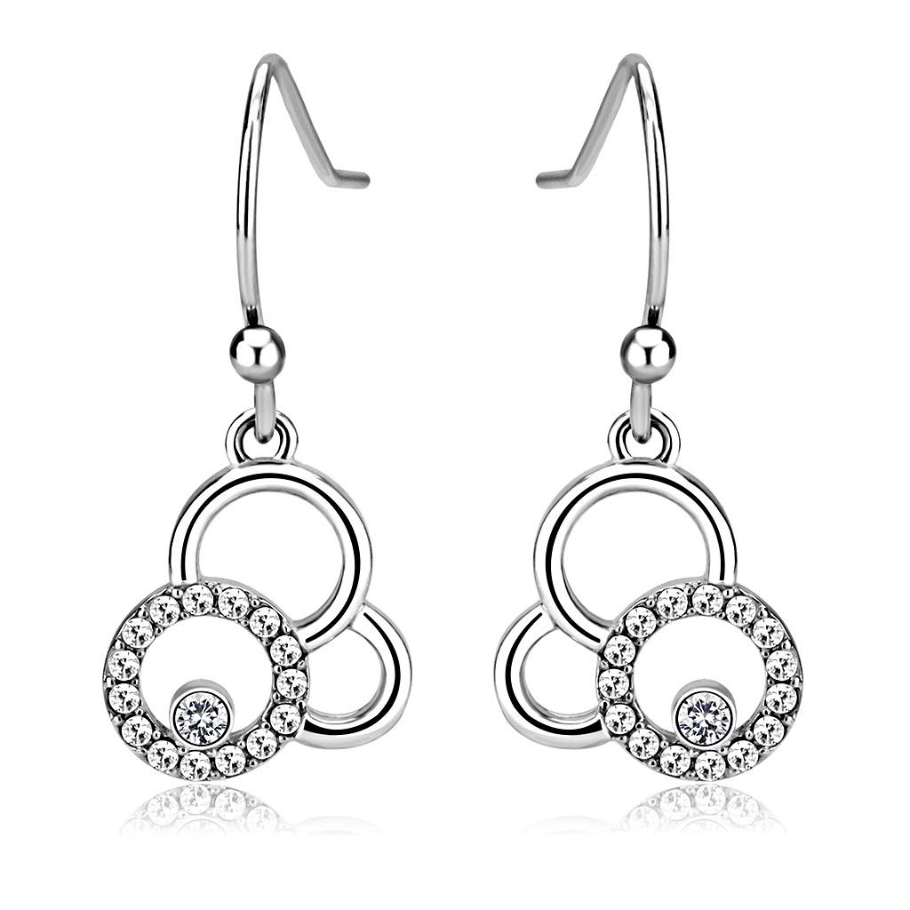 High polished (no plating) Stainless Steel Earrings with AAA Grade CZ  in Clear
