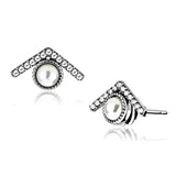 High polished (no plating) Stainless Steel Earrings with Synthetic Pearl in White