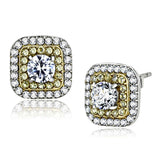 Two-Tone IP Gold (Ion Plating) Stainless Steel Earrings with AAA Grade CZ  in Clear