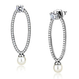 High polished (no plating) Stainless Steel Earrings with Synthetic Pearl in White